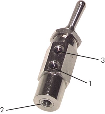 Príklady vyobrazení: 3/2-dráhový prepínací pákový ventil s vnitrním závitem