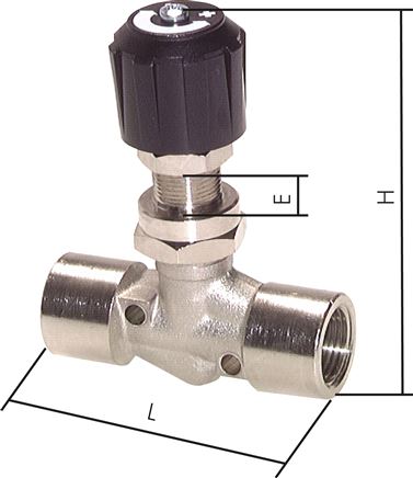 Príklady vyobrazení: Uzavírací jehlový ventil s prepážkovým závitem pro montáž na panel, poniklovaná mosaz