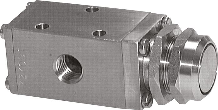 Príklady vyobrazení: 3/2-dráhový tlacítkový ventil z nerezové oceli