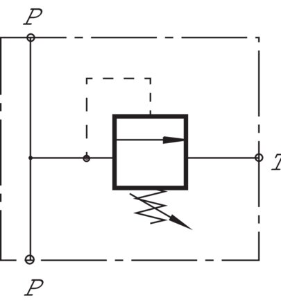 Schematický symbol: Potrubní pretlakový ventil (jmenovitý prutok 30 l/min)
