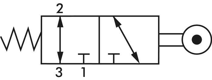 Schematický symbol: 3/2-dráhový váleckový pákový ventil (G 1/4")