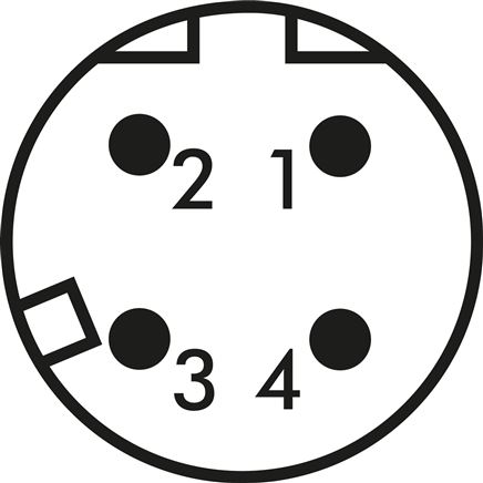 Schematický symbol: Zástrcka M 12 (D-kódovaná, 4-pólová)